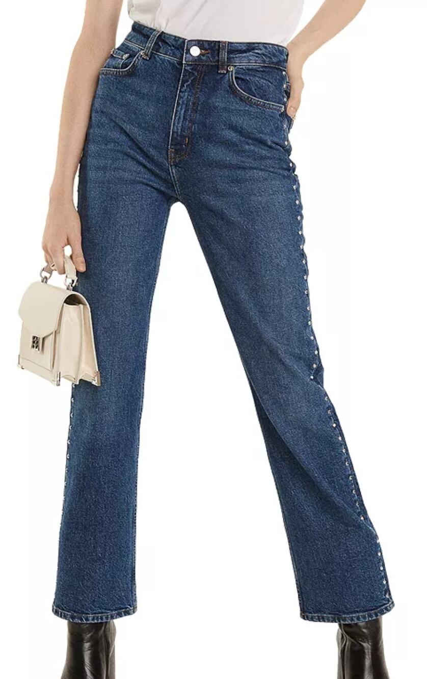 The Kooples Katy Blue Earth Dot Silver Studded Straight Leg Denim Jeans size 28
